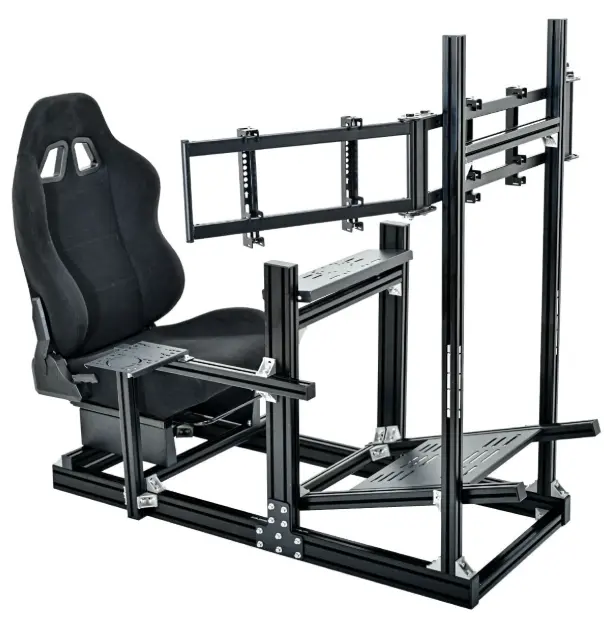 Anman Aluminum Profile Racing Simulator Cockpit with Triple Monitor Mount Black Seat,for Logitech/Thrustmaster/Fanatec Direct Drive Steering Wheel, GPRO T818,Multi Adjustable Universal cockpit