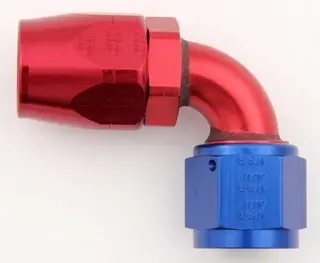 -10 90 deg. Swivel Aluminum Hose End (Red and Blue)
