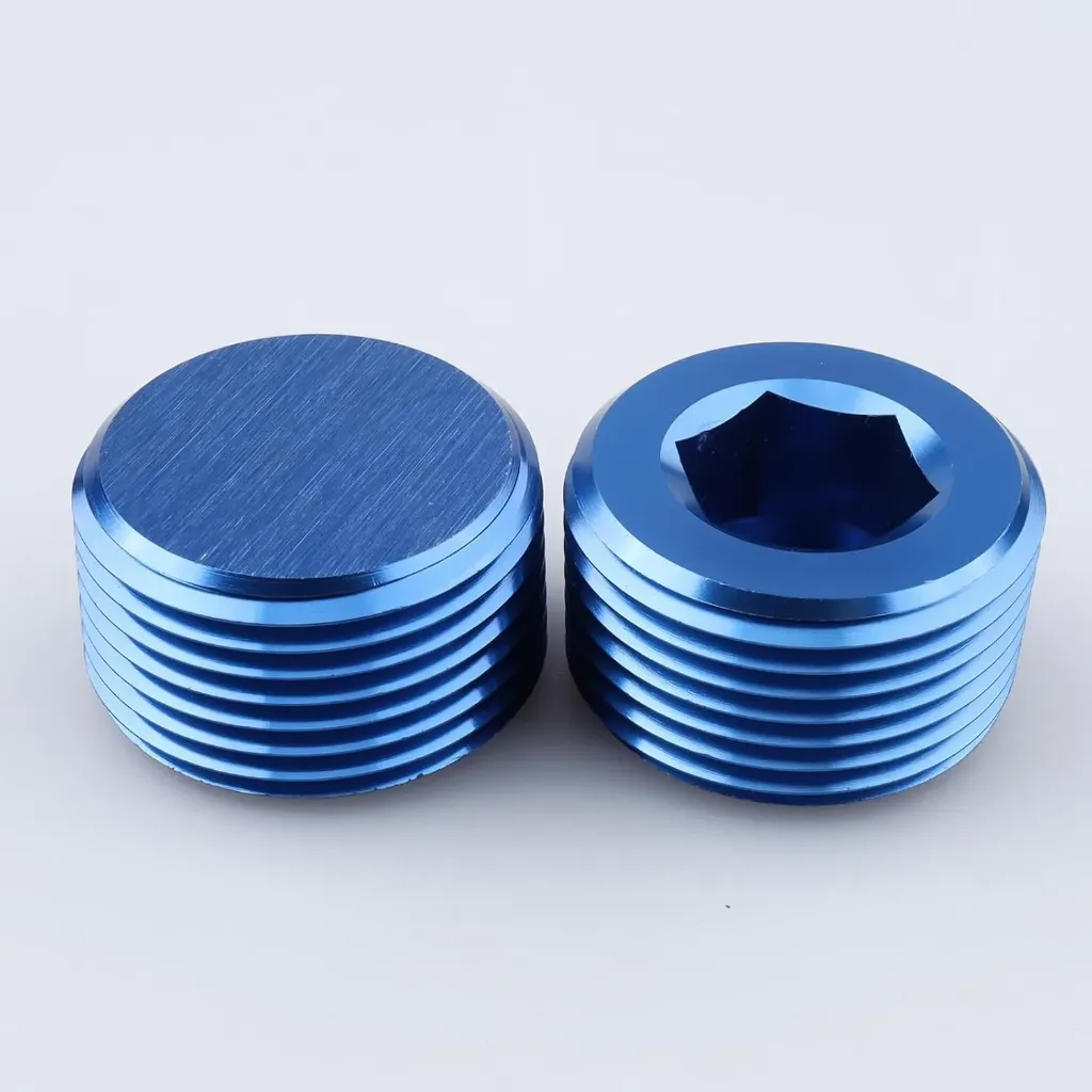 [LIN-93203] 1/4" NPT Male Pipe Plug Allen Head Socket Fitting, Blue Aluminum, Pack of 2