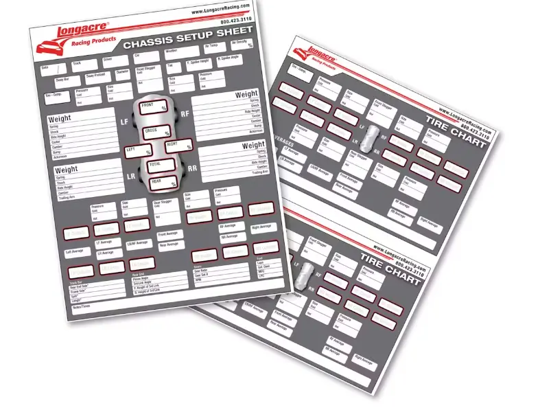 Chassis Set-Up/Tire Chart, 1 Pad/50 Sheets