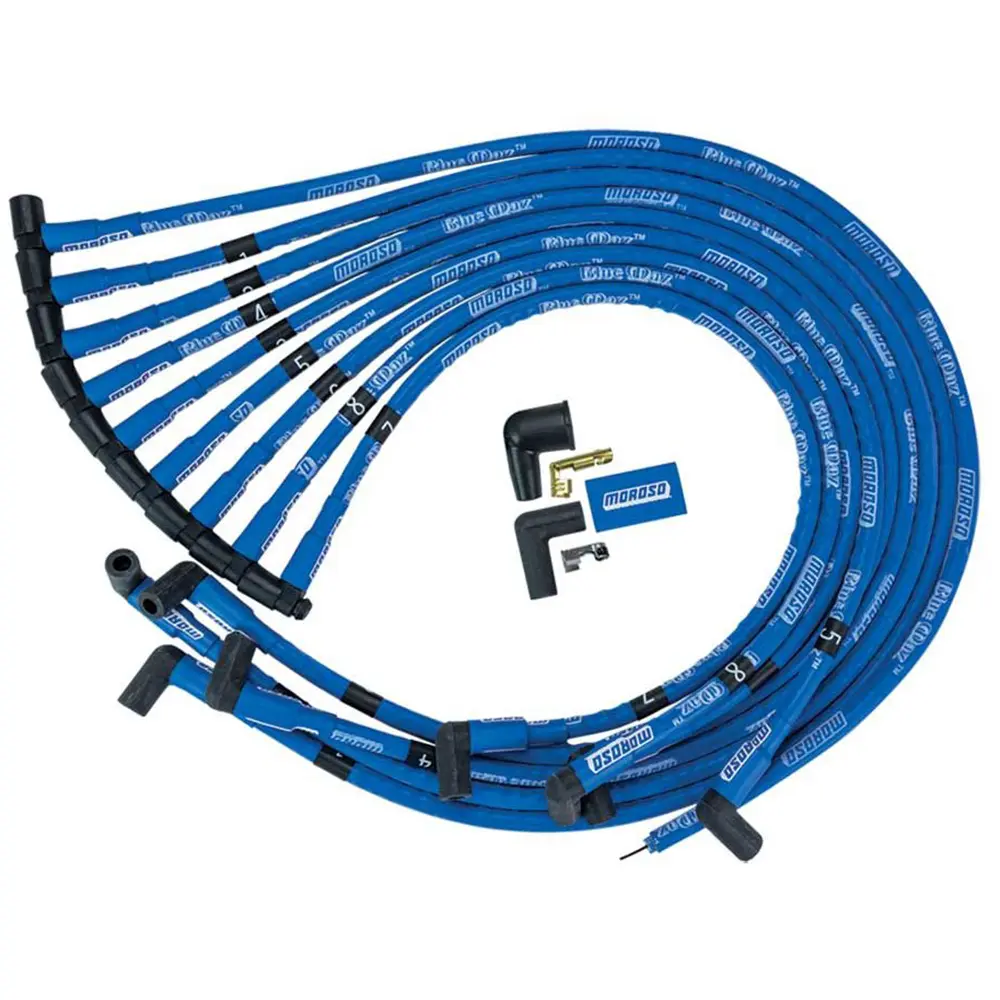 [MOR-72407] Moroso Spark Plug Wires  Blue Max, Spiral Core, 8mm, Blue, 90 Degree Boots, GM HEI Under Header