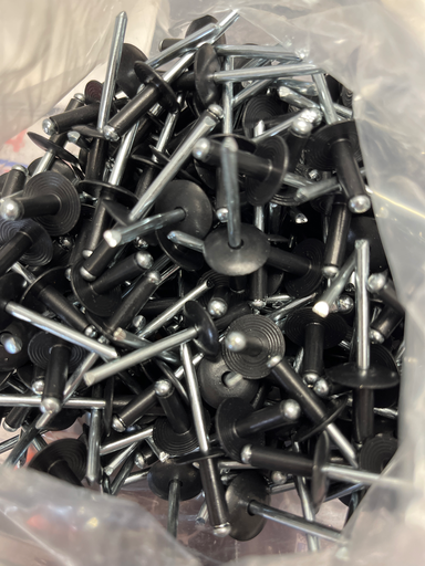 [128-MG66L2-50] 50pk, Large Head, 3/16 Black Rivet 1/2" Aluminum Head Steel Nail  
