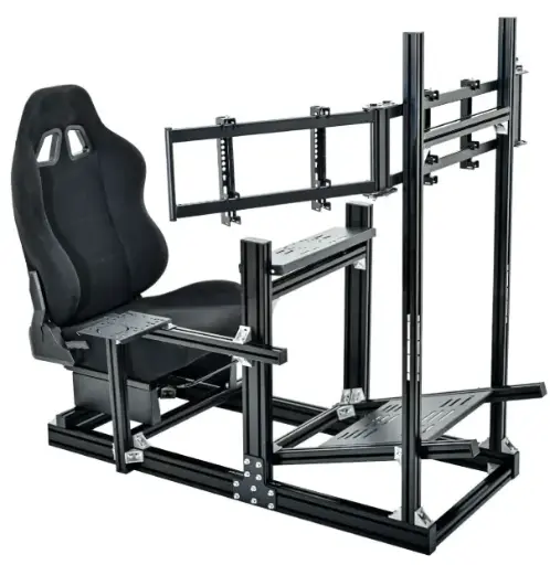 [B0D9NM9K58] Anman Aluminum Profile Racing Simulator Cockpit with Triple Monitor Mount Black Seat,for Logitech/Thrustmaster/Fanatec Direct Drive Steering Wheel, GPRO T818,Multi Adjustable Universal cockpit