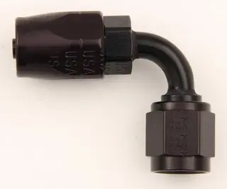 90 Deg. AN Swivel Hose End, Aluminum, Black or Red/Blue, Multiple Sizes